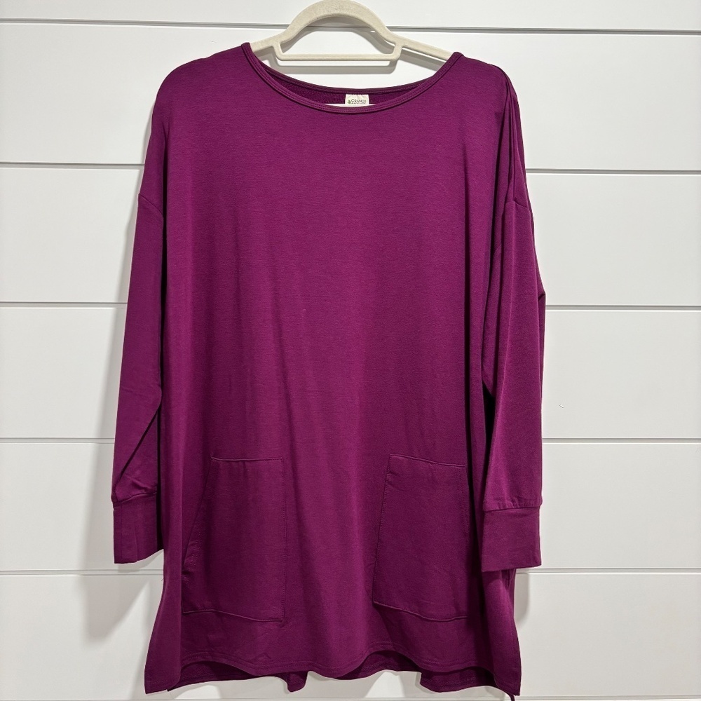 Orange Almost Naked bamboo blend fuchsia oversize tunic length top sz S/M